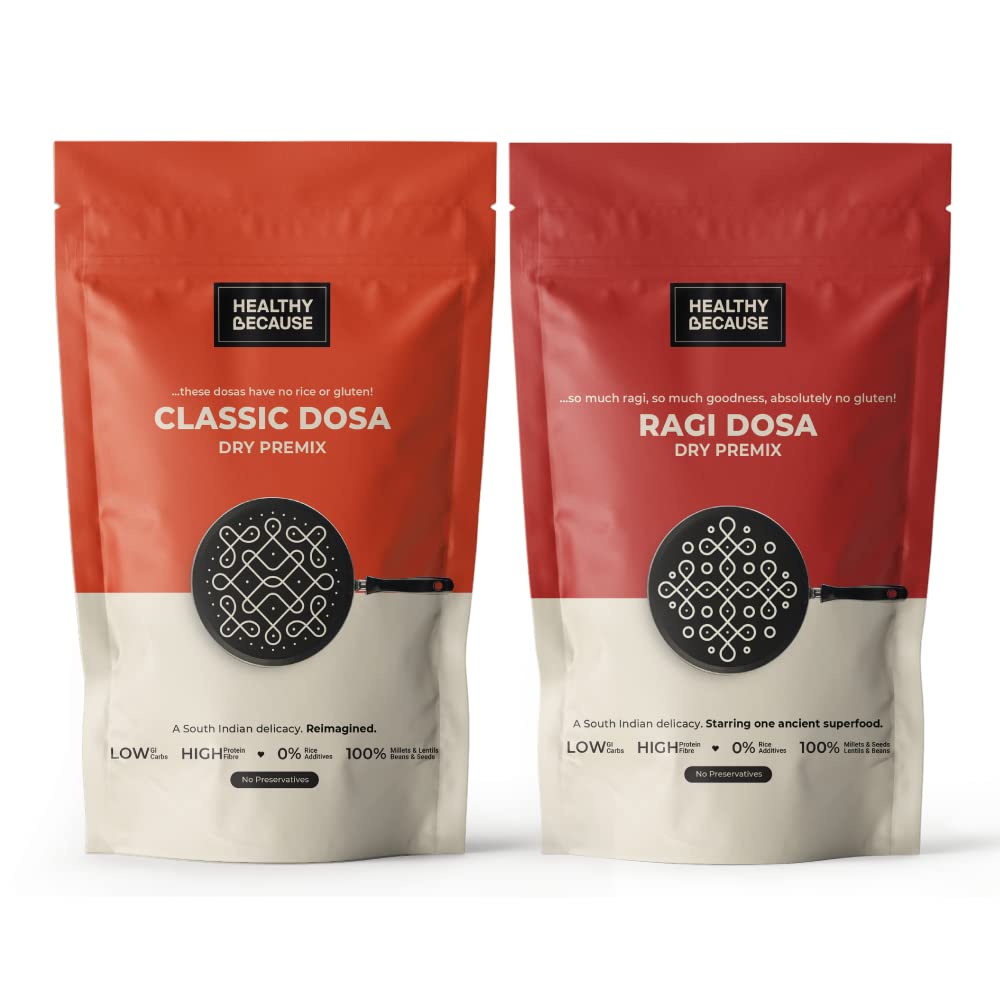 Healthy Because Classic Dosa Premix 200 Gm and Ragi Dosa Premix 200 Gm | Instant and Healthy Dosa Batter Mix for Breakfast | No Rice, No Preservatives Combo Pack of 2 (B0BHWWJ8Y5) Amazon Price History, Amazon Price Tracker