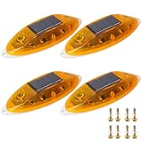 Solar Strobe Warning Light Sensitive LED Warning Lamp Super Bright IP65 Waterproof Light Control Flashing Beacon Barricade Construction Safety Road Signs Flash Traffic Lights-4 PCS (Yellow)