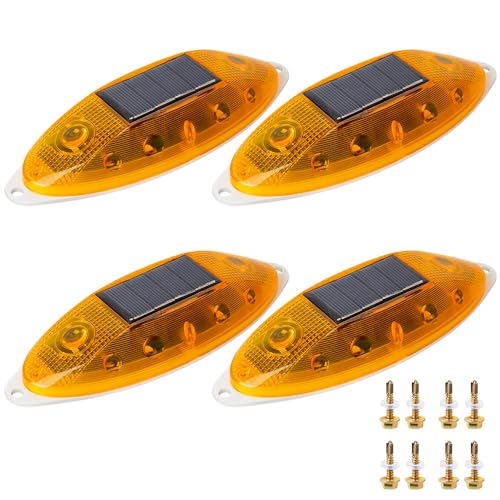 Solar Strobe Warning Light Sensitive LED Warning Lamp Super Bright IP65 Waterproof Light Control Flashing Beacon Barricade Construction Safety Road Signs Flash Traffic Lights-4 PCS (Yellow)