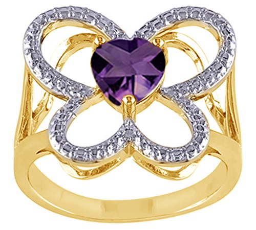 AFFY Pear Cut Simulated Amethyst Butterfly Ring in 14k Gold Over Sterling Silver