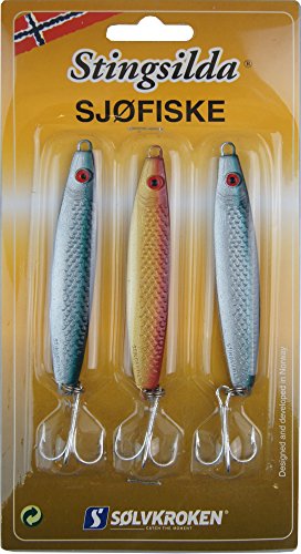 Solvkroken Stingsilda 3er Pack , Köder für Dorsch, Heilbutt & Seelachs, Meeresköder für Norwegen, Island, Dänemark, Ostsee, Gewicht / Länge / Hakengröße:60g - 9.5cm - Gr. 1 Cover