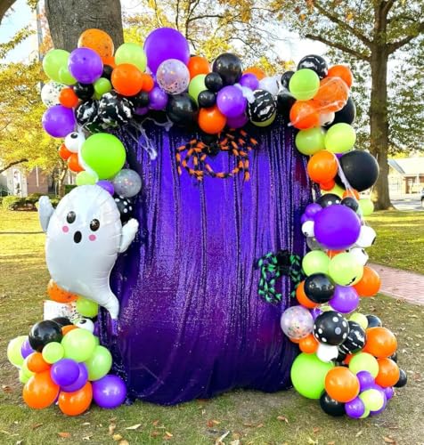 Image of Halloween Balloons,55Pcs 12Inch Orange Black Purple Green Confetti Balloons Kit, Orange and Black Balloon for Birthday Graduation Halloween Party Decorations