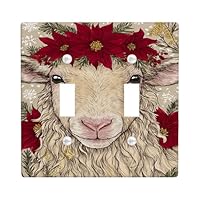 Winter Sheep Light Switch Cover Plates/Outlet Covers, Red Poinsettia Floral Design for Holiday Decor, Thermoplastic Wall Plates, Standard Size Double Toggle