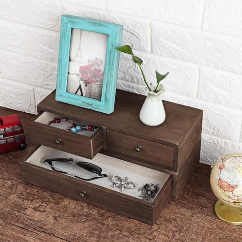 Image of W00YNEX Floating Shelves with Drawers: Wood Wall Shelves /Cabinets for Storage and Exhibition; Doubles as a Bedside or Nightstand Set of 2 in Vintage- (Brown c)