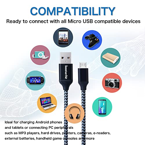 Iseekerkit Short Micro Usb Cable 1Ft Nylon Braided Fast Usb Charging Cord Compatible For External Battery Charger, Samsung, Htc, Lg, Android And More [3 Pack] (Black) #TOP5