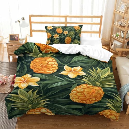 Parure de lit ananas en microfibre 135x200 avec housse de couette single