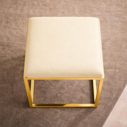 Image of Square Metal Ottoman /Sitting Stool /Living Room Furniture /Office, Velvet Footstool /Footrest Pouffes Home Decor (Cream) - 30.48 Cm, 38 Cm