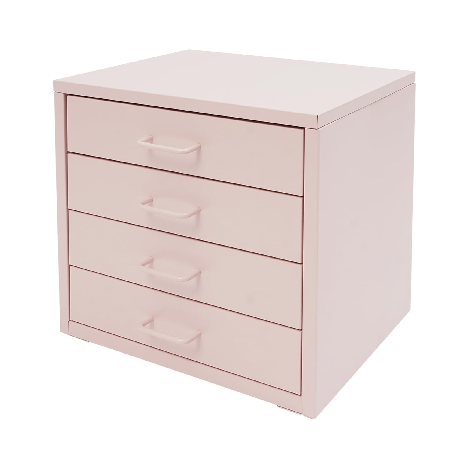Ablagebox Schubladenboxen A4 Aufbewahrungsboxen Schreibtisch Organizer mit 4 Schubladen Mini Kommode Schubladenbox Papierablage Metall-Aufbewahrungsschublade für Hause, Büro (Rosa)