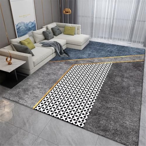 Grand tapis de salon géométrique gris-bleu 120x160cm résistant - 2