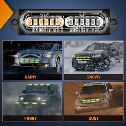 Image of Nilight 8PCS LED Strobe Lights 12V 24V Amber White Sync Feature Ultra Slim | Amber Green 12 LED Emergency Hazard Warning Light Flashing Warning Mini Surface Mount Grille for Car Truck Camper trailer SUV