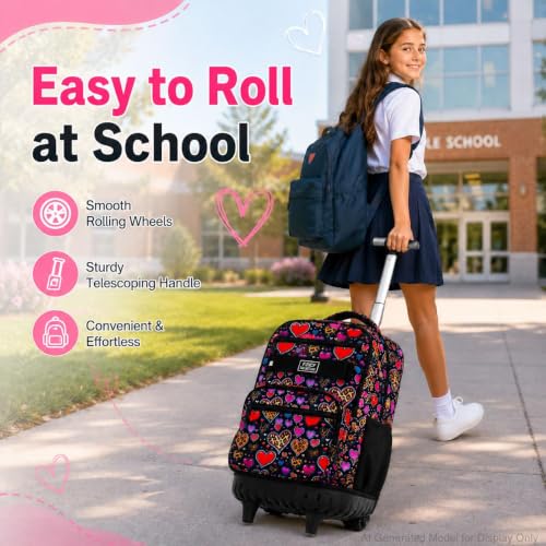 Image of 3Pcs Rolling Backpack for Girls, 19 Inche Women Roller Bag with Wheels for Adults, Wheeled Bookbag with Lunch Box(Brown)