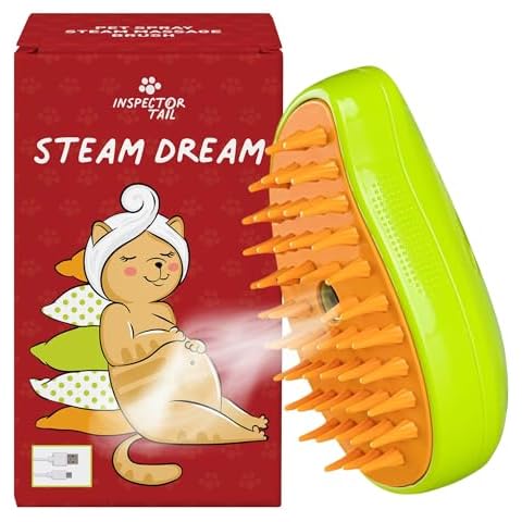 Cat Steam Brush 3 in 1 for Shedding Massage & Dirt Removes Loose Tangled & Static Fur | Short & Long Haired Pet | Misting Water Grooming Comb w Soft Bristles | Self Cleaning Dog Spray & Steamy Brush Cover