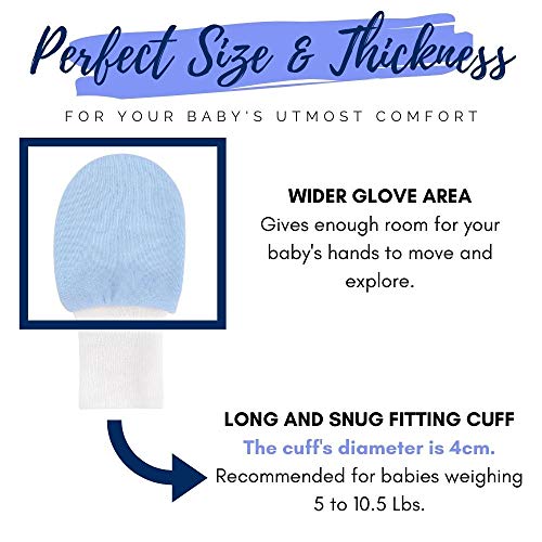 image for BabyBliss 100% Cotton Anti-Scratch Baby Mittens (For Babies Weighing 5