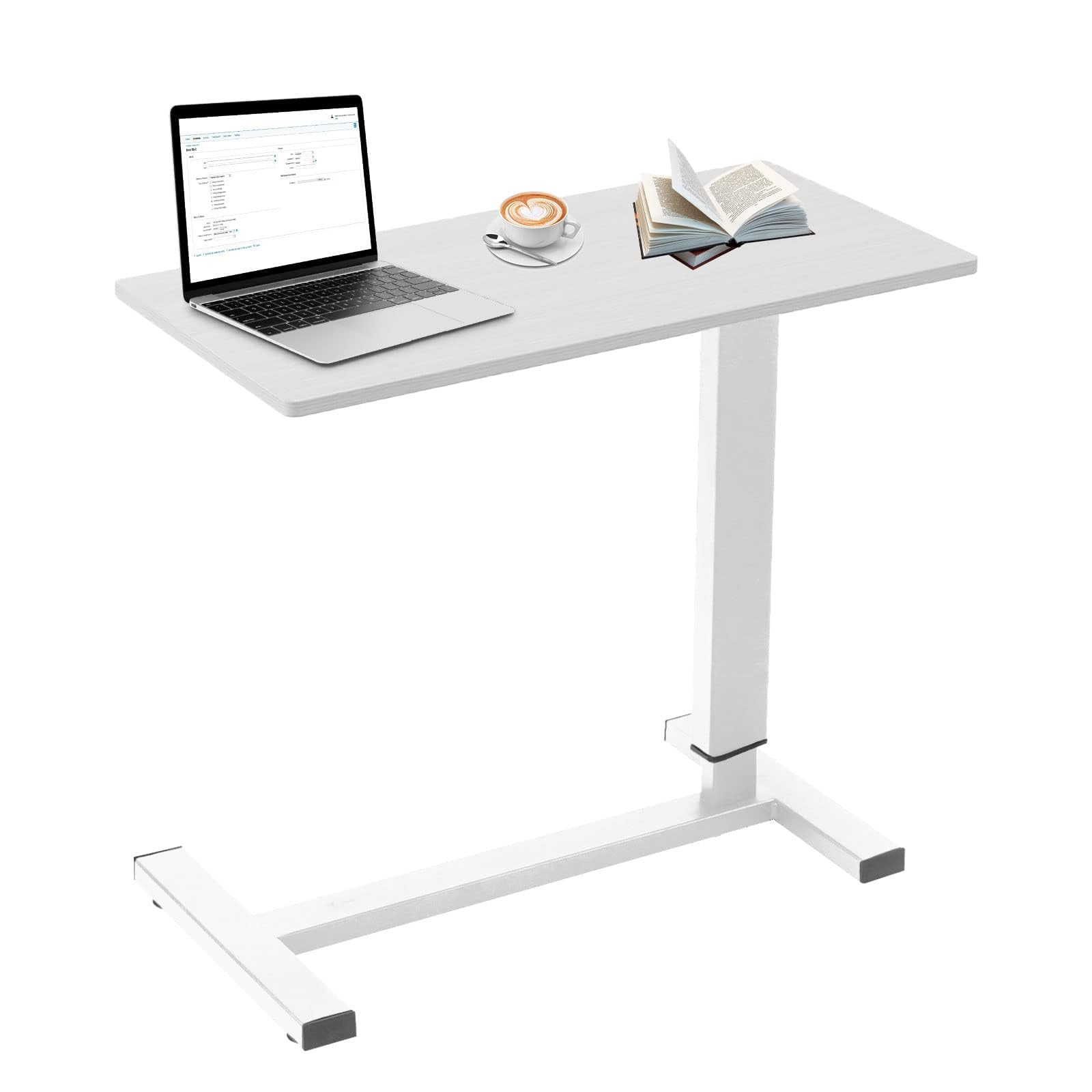 Erinaik Overbed Table with Swivel Hidden Wheels Adjustable Height, Pneumatic Mobile Laptop Bedside Table, Over The Bed Table for Hospital, Office,