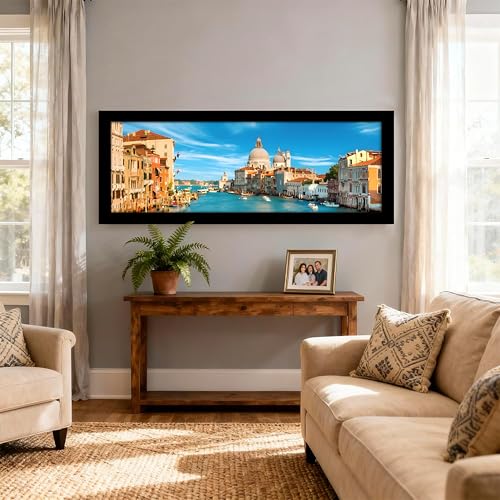 Image of PAINTINGMANTRA Venice City River View Summer Vacation Wall Art Framed Luxury Paintings for Home Decoration, Living room, Bedroom and Office Decoration (99x38 CM)
