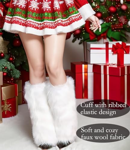 Image of Leg Warmers for Women Winter Soft Fur Fuzzy Leg Warmers Cute Fluffy Boot Cuffs Covers Christmas Accessories