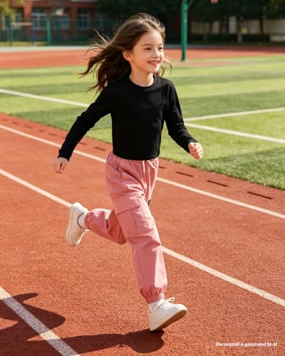 Image of Betusline Girls Fall Winter Clothing Sets, Long Sleeve Crop Top & Cargo Jogger Pants 2 Piece Outfit Sets,4T-14Y