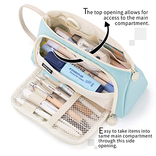 Image of EASTHILL Polyester Big Capacity Pencil Case Pouch Pen Case Simple Stationery Bag School College Office Organizer For Teens Girls Adults Student, Light Blue Xw, Simple