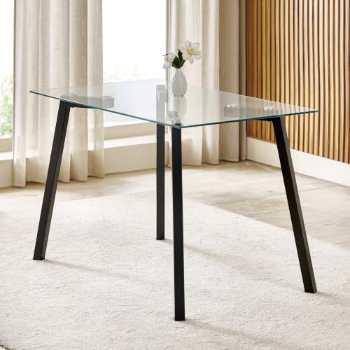 Image of Home Centre | Helios Paul Glass Top 4-Seater Dining Table | for Dining Room | Black | 1 Year Warranty