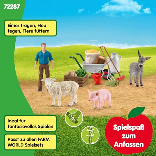 SCHLEICH Farm World | Tierset Tierfütterung 72287 | detailliertes Set aus Esel, Schwein, Schaf mit Zubehör & Bauer Paul | Bauernhof Spielzeug ab 3 Jahre | 19-teiliges Set | exklusiv bei Amazon