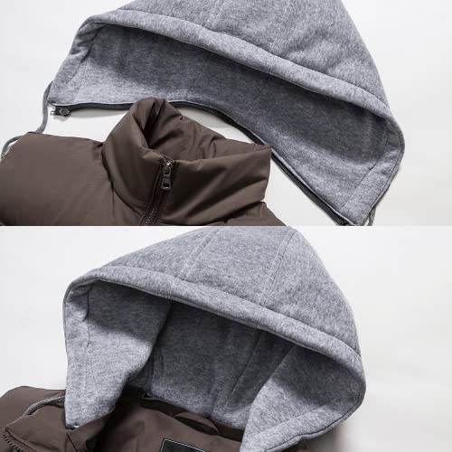 Msmsse Men's Outerwear Vests Winter Quilted Padded Vest Gilet Casual Removable Hooded Puffer Vests Brown M #TOP4