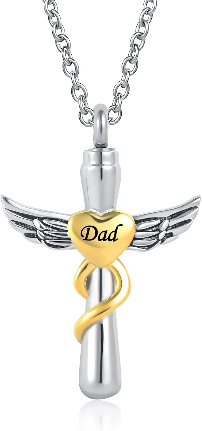 Cross Heart Angel Wing Urn Necklace for Ashes Men Women Cremation Keepsake Pendant Ashes Holder Memorial for Dad Mom Sister Brother Nana image 3