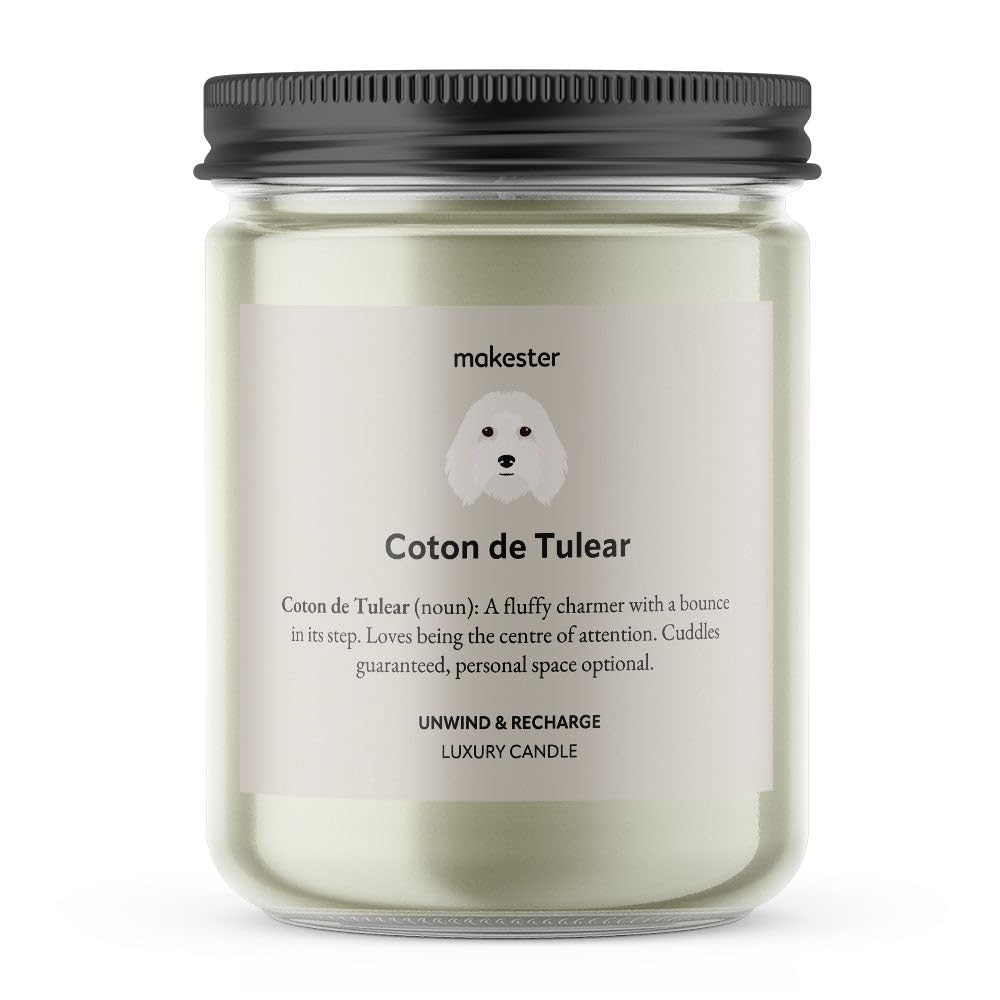 Coton de Tulear Gifts - Luxury Soy Wax Candle - Vanilla, Jasmine, Sugared Almond - Makester, White - Image 2