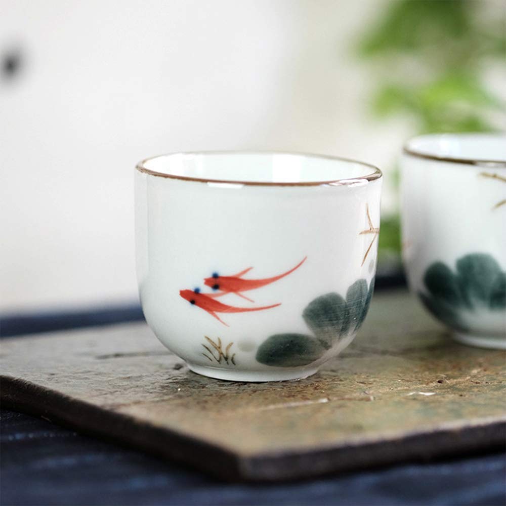 Juego de Sake japonés, Juego de 5 Piezas para Servir Sake Blanco, Pintura con Tinta de pez Dorado, para Sake frío/Tibio/Caliente/Shochu/té, Familiares y Amigos
