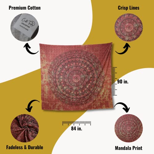 Image of Craft Trade 84x90 Inches Psychedelic Orange Cotton Mandala Ombre Wall Hanging Tapestry