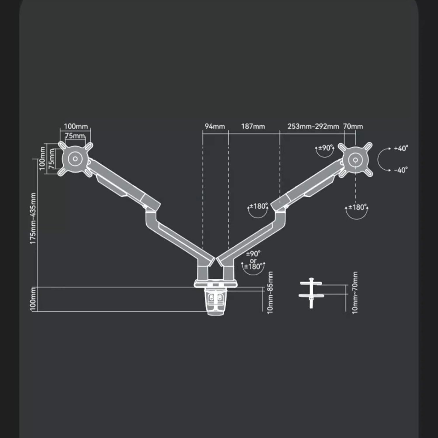 モニタースタンド モニタースタンドアーム 17-32インチデュアルアーム、高さ調節可能な機械