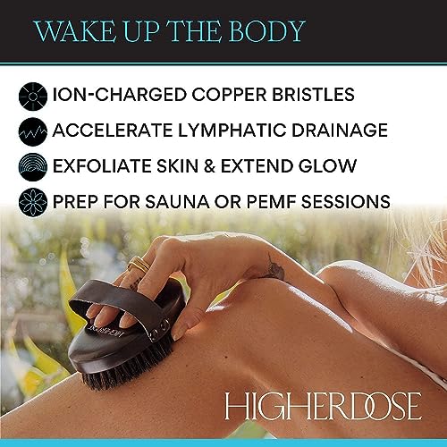 HigherDOSE Supercharge Copper Body Brush, GET Salty Spray, and Serotonin SOAK - Lymphatic Drainage Brush - Topical Sea Salt Spray - Magnesium Bath Soak with Stress Relief Essential Oils & ACV (3 Pcs)