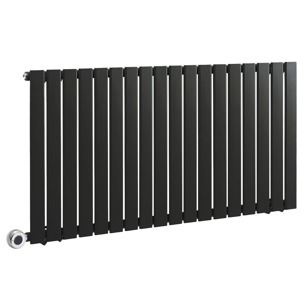 Milano Black Alpha 1000W Horizontal Single Flat Panel Wifi Electric Radiator Uk Plug - 635 X 1190Mm