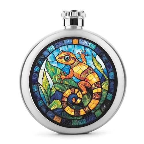 Gecko Flachmann aus Edelstahl für Likör, runde Tasche, tragbare Weinflasche für Getränke, 142 ml Gecko Flachmann aus Edelstahl für Likör, runde Tasche, tragbare Weinflasche für Getränke, 142 ml