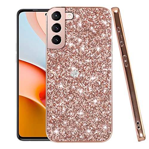 Coque Samsung S21 Plus paillettes or rose idéale pour vos soirées chic