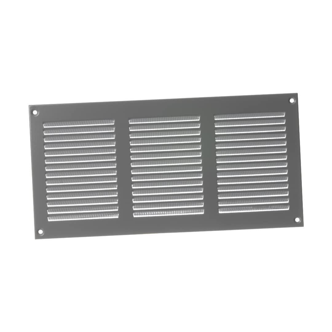 EUROPLAST 10x4 Duct Opening - Vent Cover with Screen Mesh - Grey Register Metal Air Return Grill - HVAC Vent Air Register Ceiling and Wall Vent Cover - Outside Dimensions: 11.81''w x 5.91''h