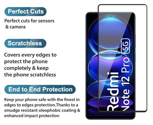 Image of Tempered Glass Screen Protector Compatible for Redmi Note 12 Pro, Note 12 Pro Plus with Edge-to-Edge Protector and Easy Installation Kit, Pack of 1, Black