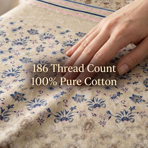 Image of Mafatlal Spring Glory Cotton Single Bedsheet Combo Pack of 2 with Pillow Covers | 180 TC Smooth & Breathable Material | Daily Use Single Bed Sheets | Floral Brown & Modern Blue