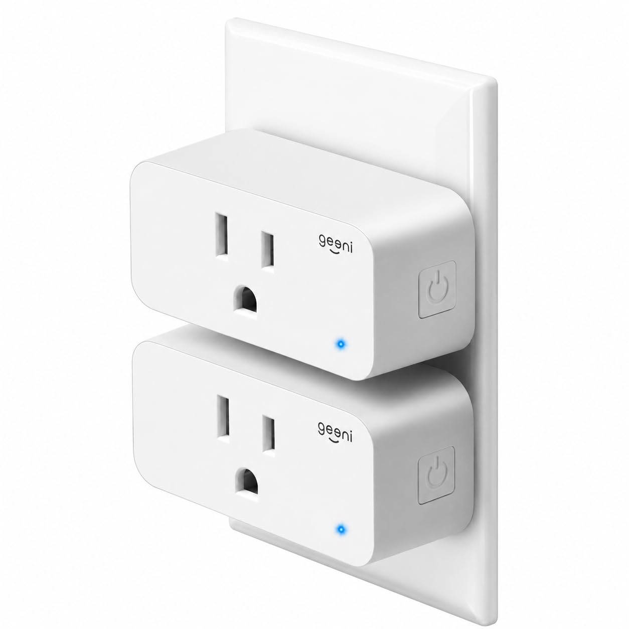 GeeniCompatible with Alexa and Google Home, schedule and automate power Smart Plug Mini 15A Wi-Fi Outlet, No Hub Required, UL, White, 2-Pack