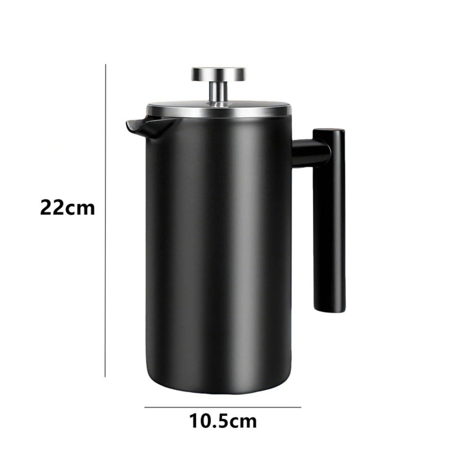 Cafetera Émbolo Francesa Acero Inoxidable Émbolo Francesa con Doble Filtro Negro Opaco Cafetera con Filtros para Hogares, sayuno, Cocina, Oficina