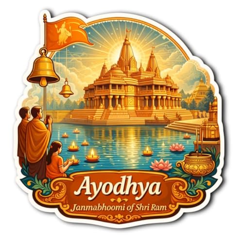 Image of Apna Gift Wooden Fridge Magnet Sticker for Refrigerator Door | Multipurpose Office Magnet Home Kitchen Decor | Souvenir Gift Travel Memory Fridge Decoration | 4 x 3 Inch Magnet (Ayodhya)