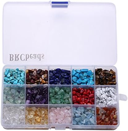 Gemstone Beads, BRCbeads Natural Chips 15 Color Assorted Box Loose Beads 7~8mm Crystal Energy Stone Healing Power for Jewelry Making(Plastic Box is Included)