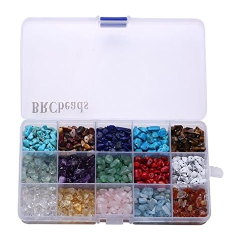 Gemstone Beads, BRCbeads Natural Chips 15 Color Assorted Box Loose Beads 7~8mm Crystal Energy Stone Healing Power for Jewelry Making(Plastic Box is Included) Cover