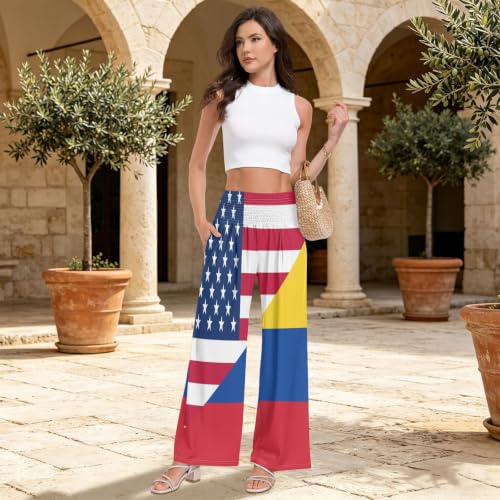 Pantalon Palazzo ample imprimé drapeau Colombie USA muni de poches
