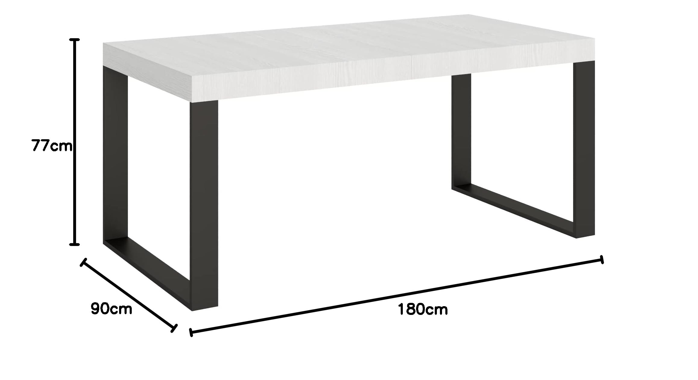 Mesa Tecno extensible encimera Blanco frasino 90 x 180 cm alargado 284 marco Antracita
