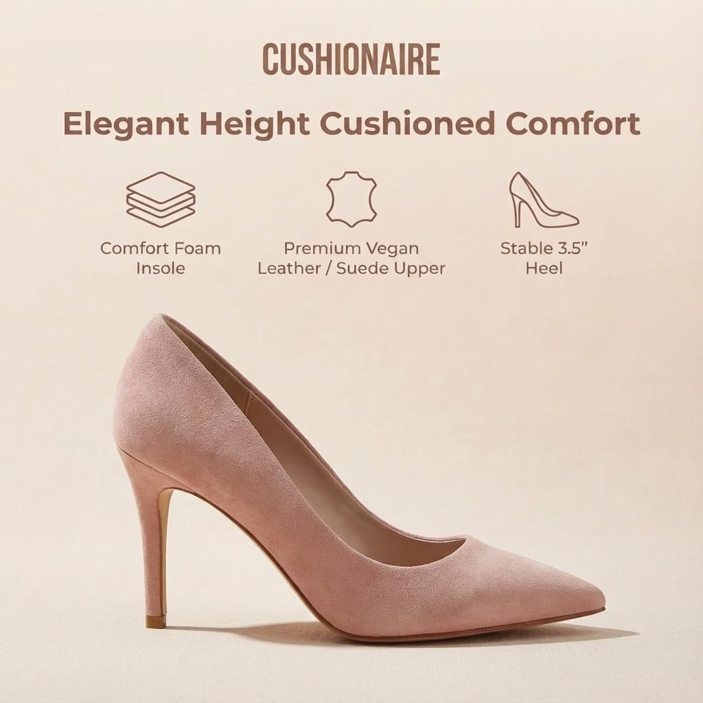 CUSHIONAIRE Lola Dress Pump Heels for Women, Classic Pointed Toe High Heels with Soft Memory Foam and Durable Outsole
