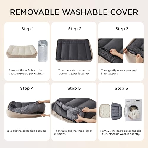 BEDSURE waschbares Hundebett Grosse Hunde - 106x76cm extra Dicke unterstützende Hundesofa mit wasserdichter Hülle, rutschfest Hundekorb große mit weichem plüsch Sherpa,Creme