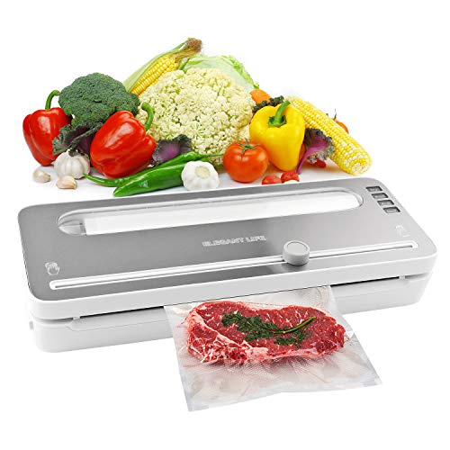 Vacuum Sealer Machine, Elegant Life Automatic Vacuum Air Sealing System with BPA Free Bag Roll for Food Save and Built-in Cutter, Dry and Moist Food Modes, Led Indicator Lights