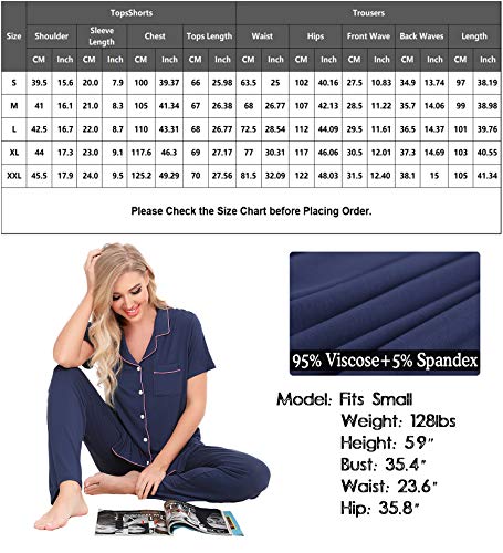 Image of SWOMOG Women Pajama Sets Two-Piece Nightwear Short Sleeve Sleepwear Button Down Pj Lounge Sets with Long Pants