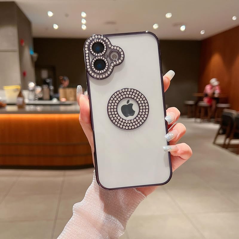 Image of LuxuryKase Sparkling Crystal Clear Case for iPhone 16 | Logo Cut | Soft Protective TPU Case | Diamond Camera Lens Protector - Black