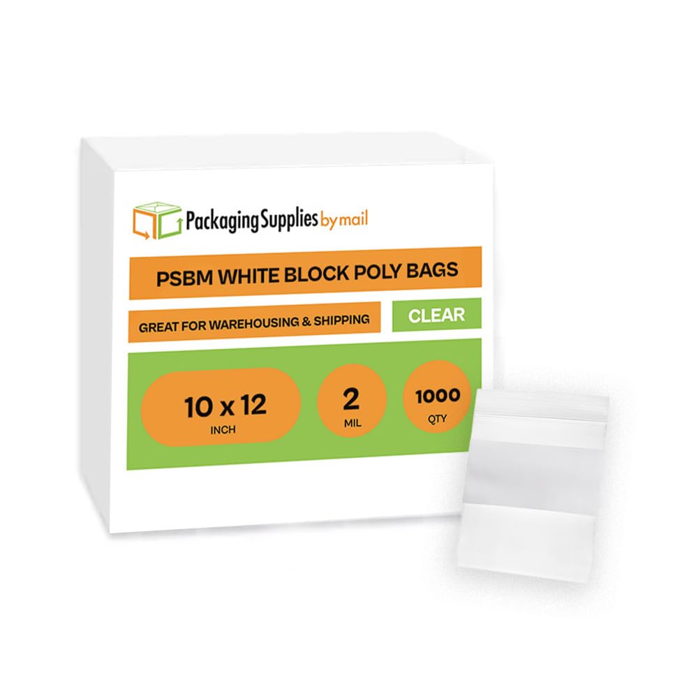 Large Zipper Bag, Reclosable Write-On Poly Bags, Clear, 10x12 Inch, 1000 Pack
